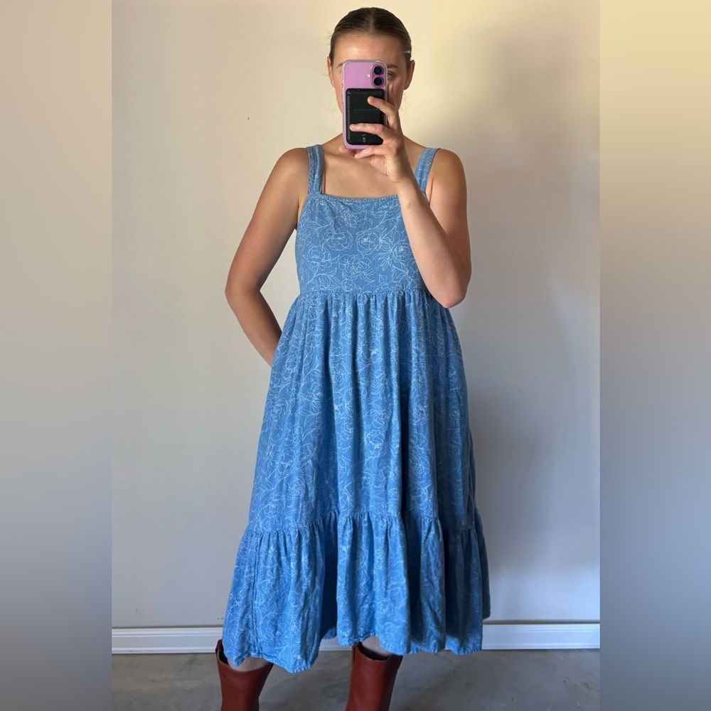 Light Blue Square-Neck Tiered Midi Dress - Picture 5 of 6